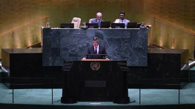 Predsjednik Zoran Milanović za govornicom u Općoj skupštini Ujedinjenih naroda   Predsjednik Zoran Milanović za govornicom u Općoj skupštini Ujedinjenih naroda